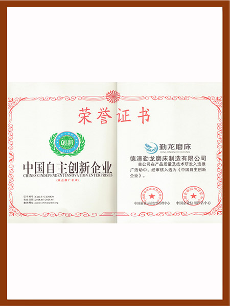 中国自主创新企业荣誉证书